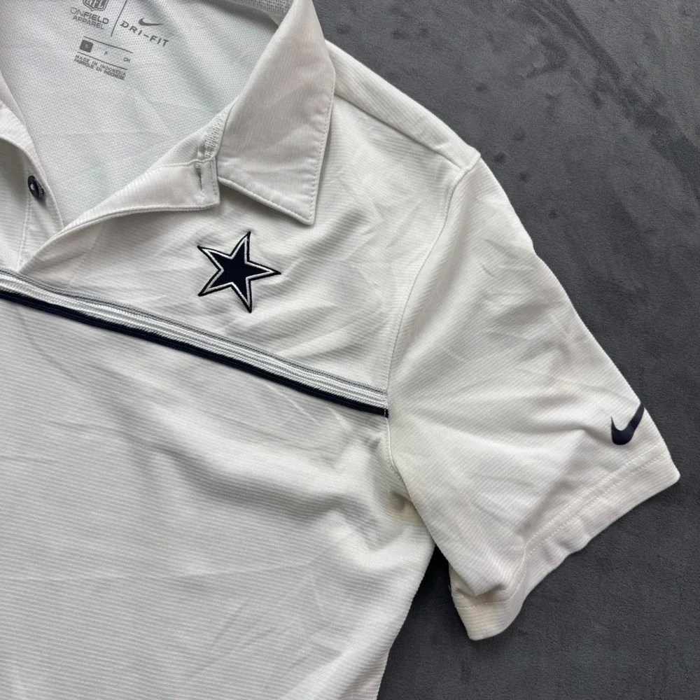Nike Dallas Cowboys Polo Shirt Mens Small White NFL Onfield Dri-FIT ColorDry